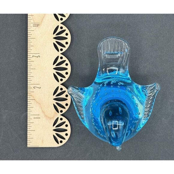 Blue Bird Figurine Sweden Art Glass Paperweight Bullicante Controlled Bubbles - Picture 8 of 8